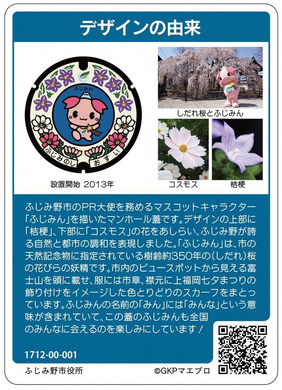 マンホールに「ふじみん」がデザインされた由来が記載されたマンホールカードの裏面画像