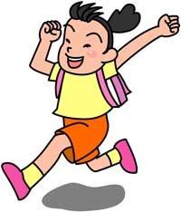 朝ごはんを食べることで体を温めて体の動きがよくなり活発に走っている女の子のイラスト