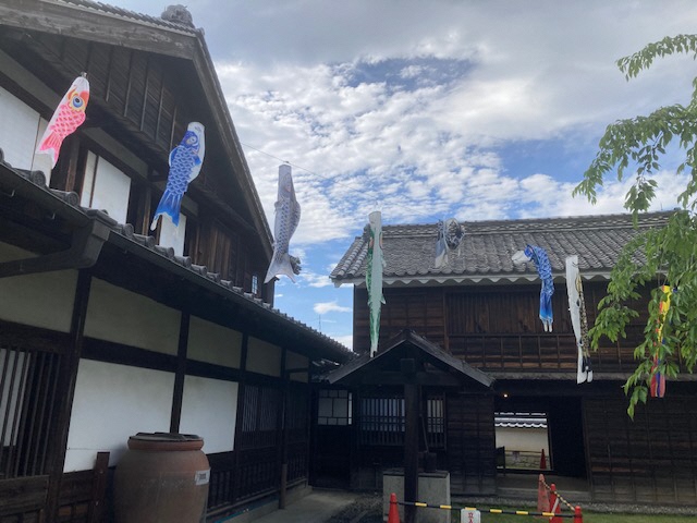 福岡河岸記念館に飾ったこいのぼりの様子
