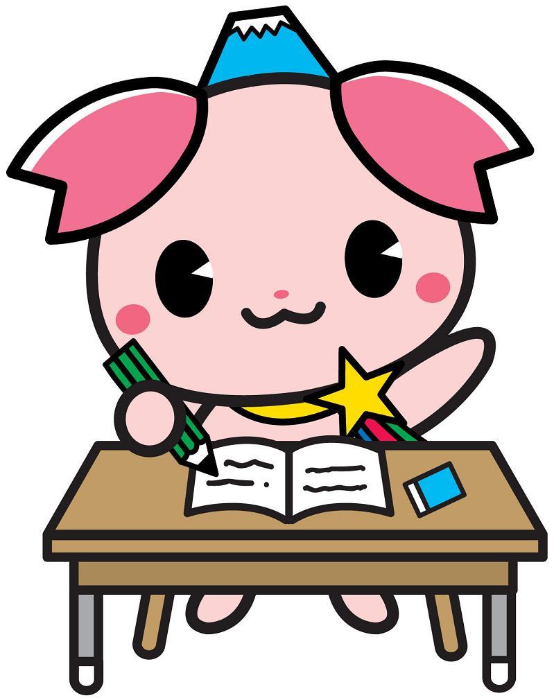 ふじみんが椅子に座って机の上に置かれたノートに鉛筆で文字を書いているイラスト