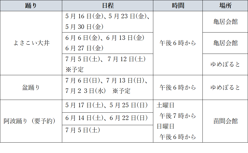 踊り日程