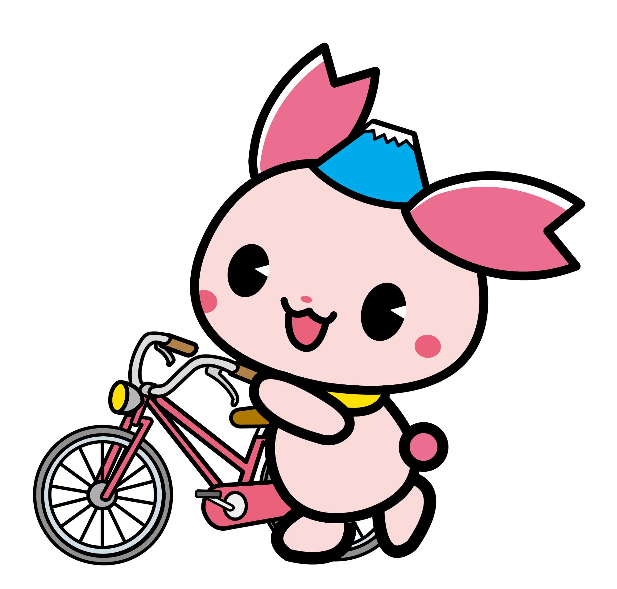 自転車を押しているふじみん