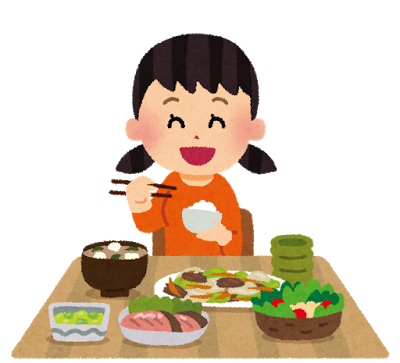 女の子の食事風景のイラスト