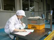 物資規格書を記入する上福岡学校給食センターの職員の写真
