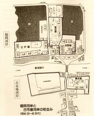 福岡河岸と古市場河岸場の位置が描かれている地図